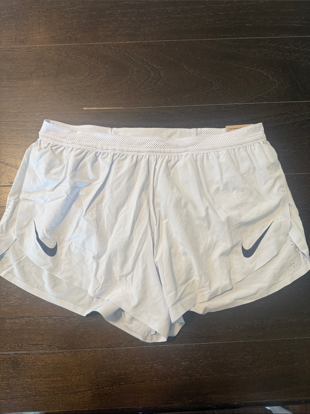 Nike White to light bluish color Mens or Women's Running Shorts with Navy Swoosh